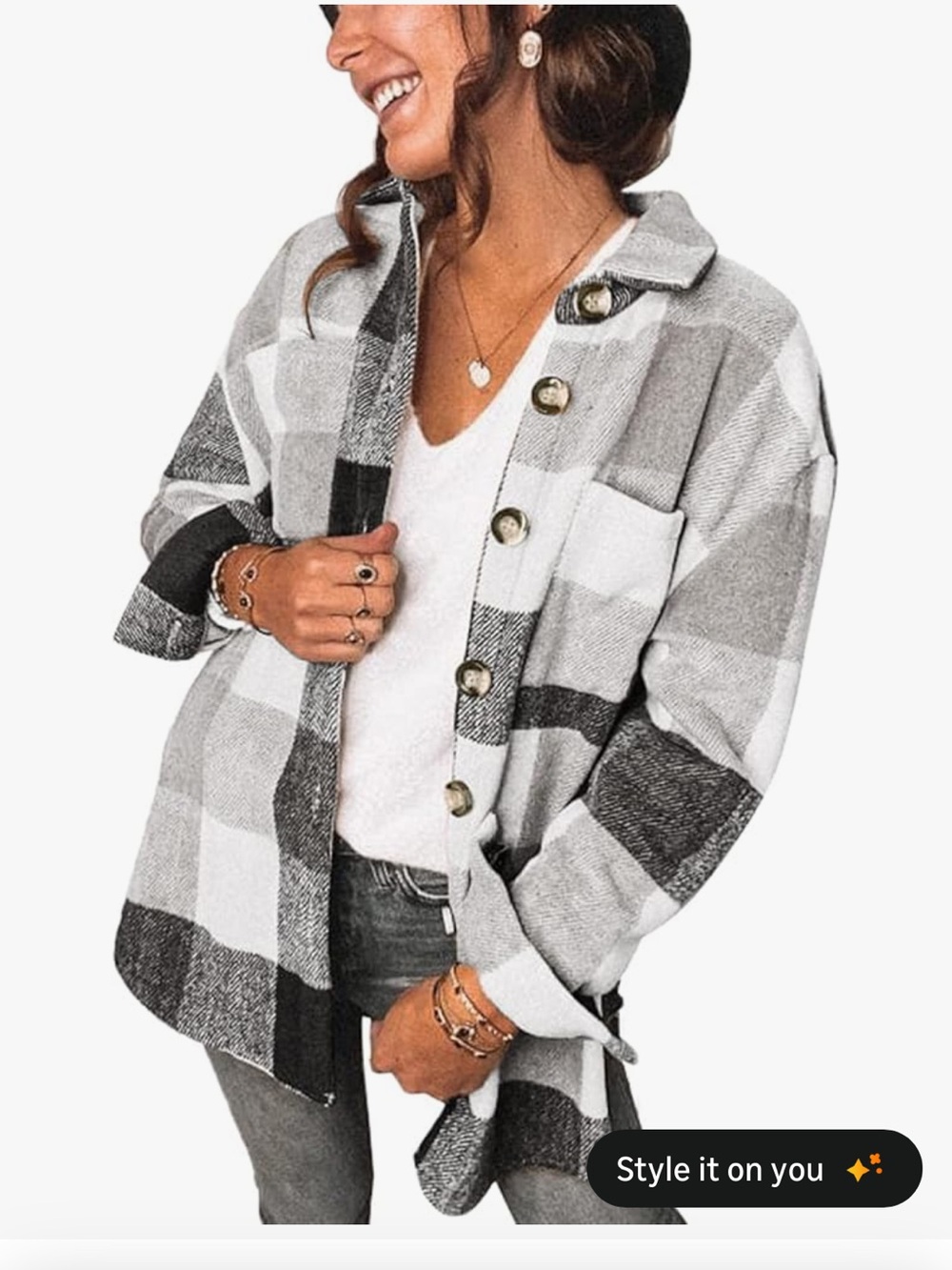 NYC Black & Gray Plaid Button-Down Shacket